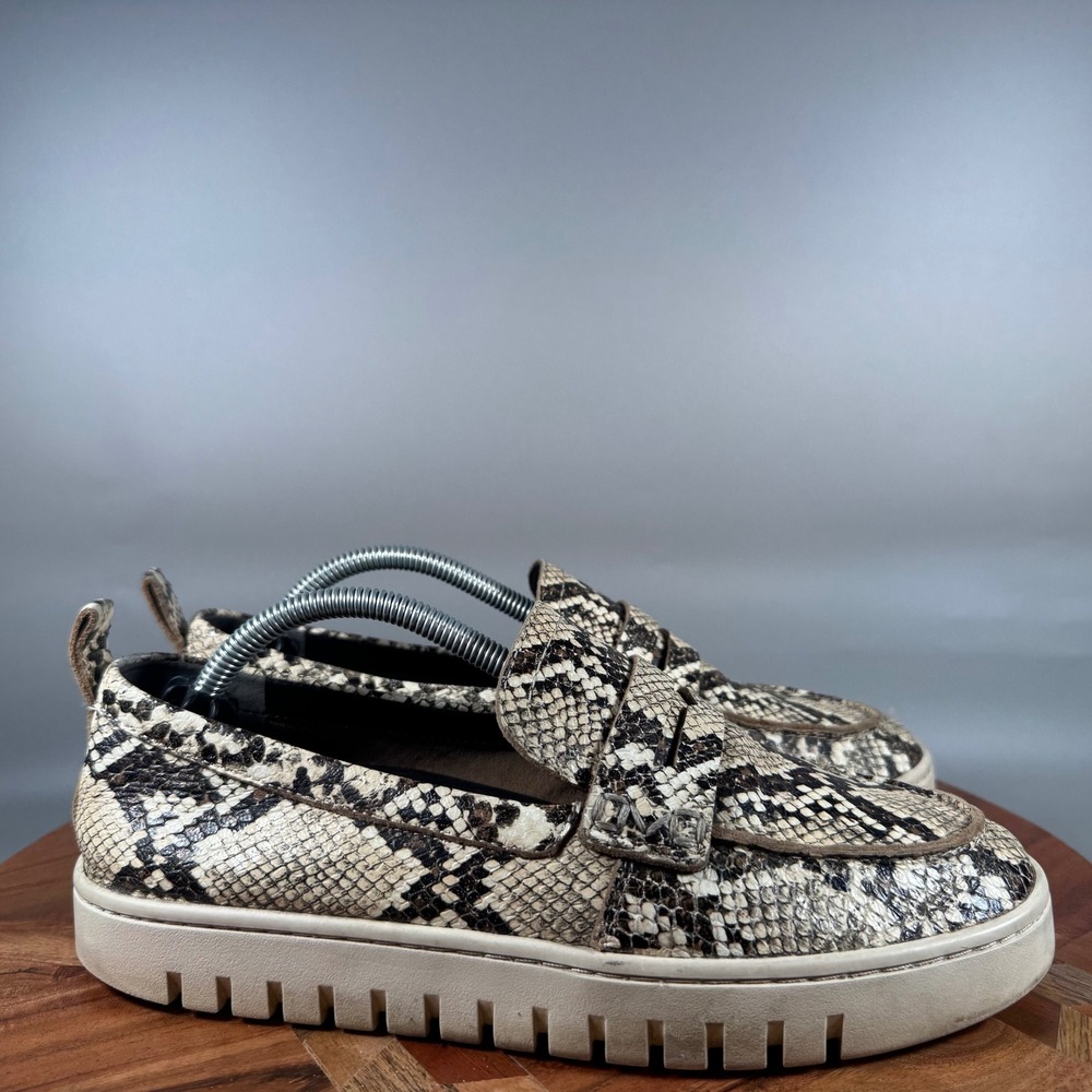 Vionic Uptown Snakeskin Leather Platform Loafers Women 7 Cream Black Python